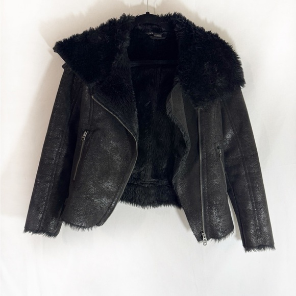A/X Armani Exchange Faux Leather Faux Fur Lining Moto Jacket - Picture 1 of 10